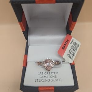 Sterling Silver Pink Gemstone Ring Size 7